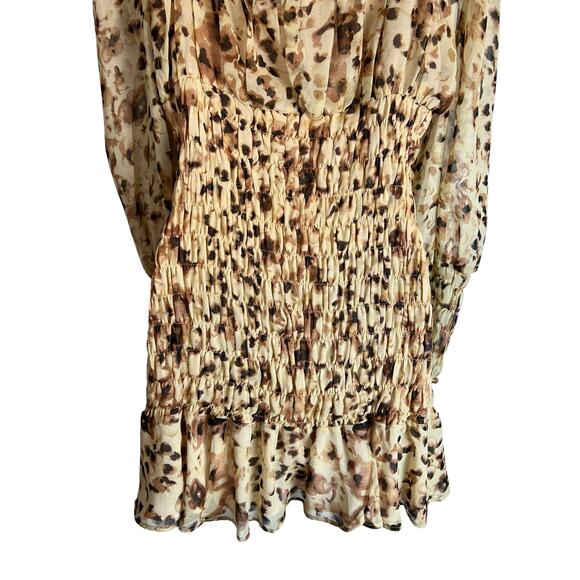 Acoa Leopard Print Mini Dress Smocked Ruffled Peasant Boho S Small - Picture 11 of 13